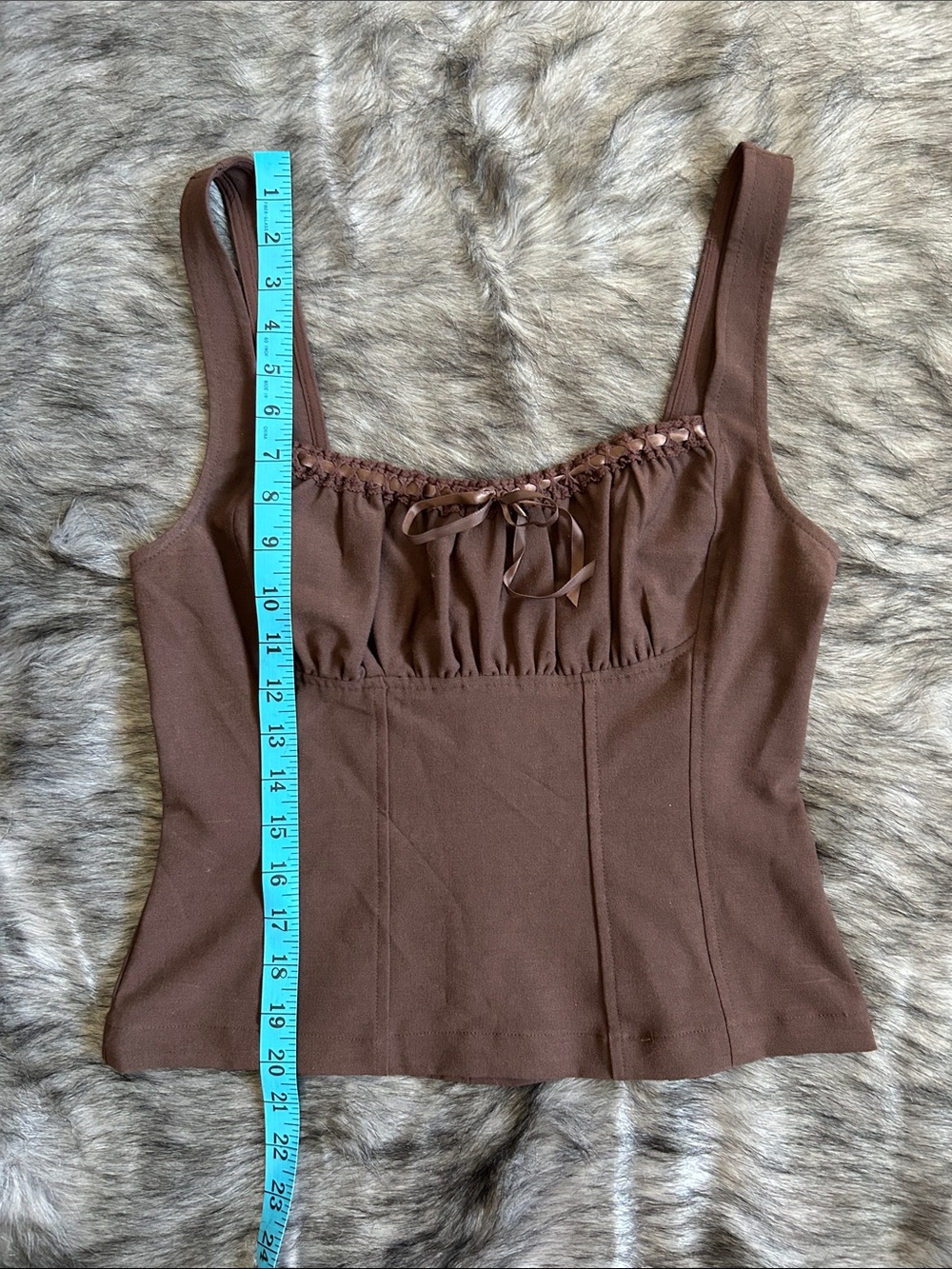 ASTR The Label Brown Ruched Square Neck Tank Top Bow Tie Small - Picture 4 of 7
